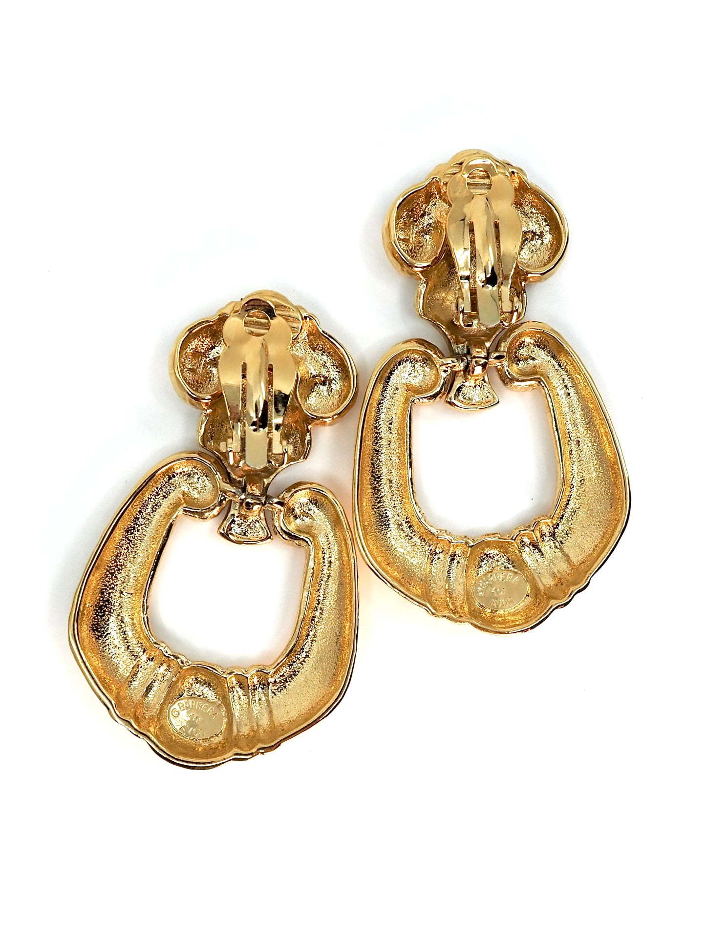 Barrera for Avon Gold Hammered Etruscan Door Knocker Clip Earrings