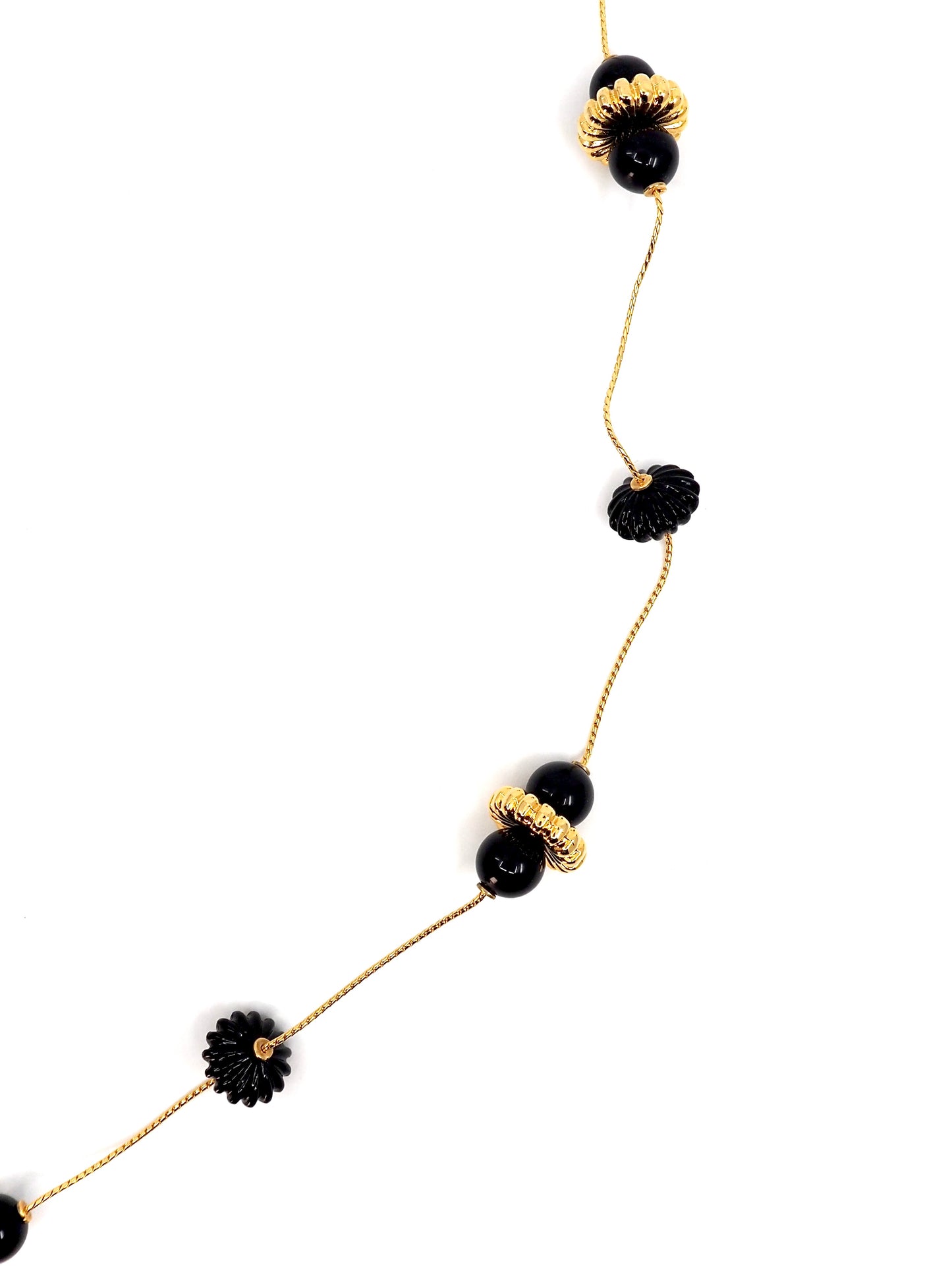 Anne Klein Gold Tone and Black Lucite Bead Station Chain Necklace