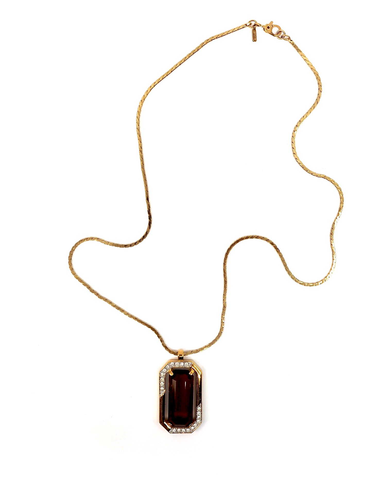 Monet Gold Emerald Cut Smoky Topaz Crystal Pendant Necklace