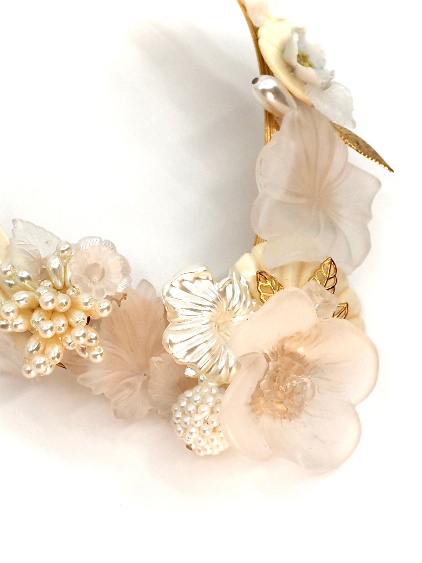 Ivory and Pearl Floral Garden Sculptural Collar Necklace