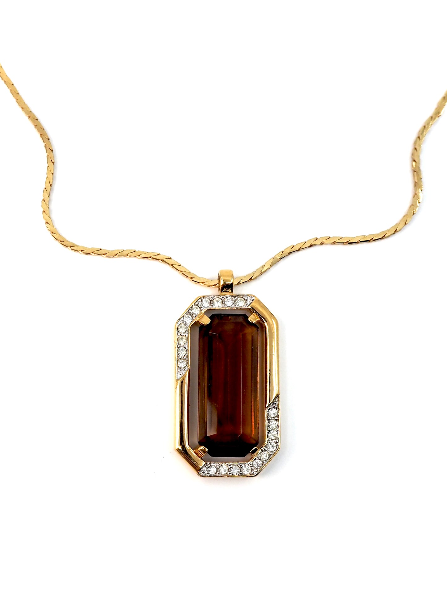 Monet Gold Emerald Cut Smoky Topaz Crystal Pendant Necklace
