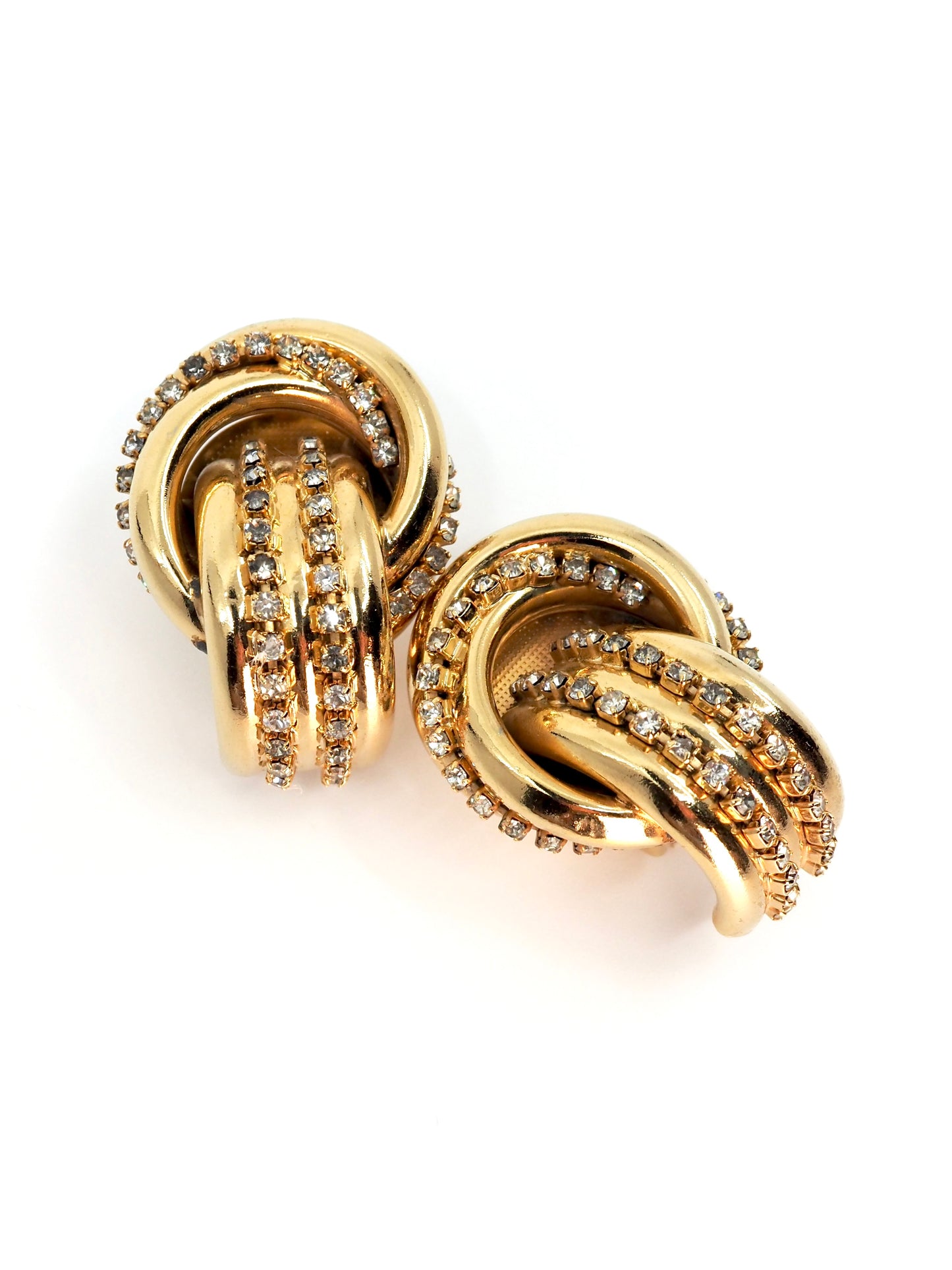 Kirks Folly Gold Rhinestone Knot with Cascading Crystal Chain Clip Earrings