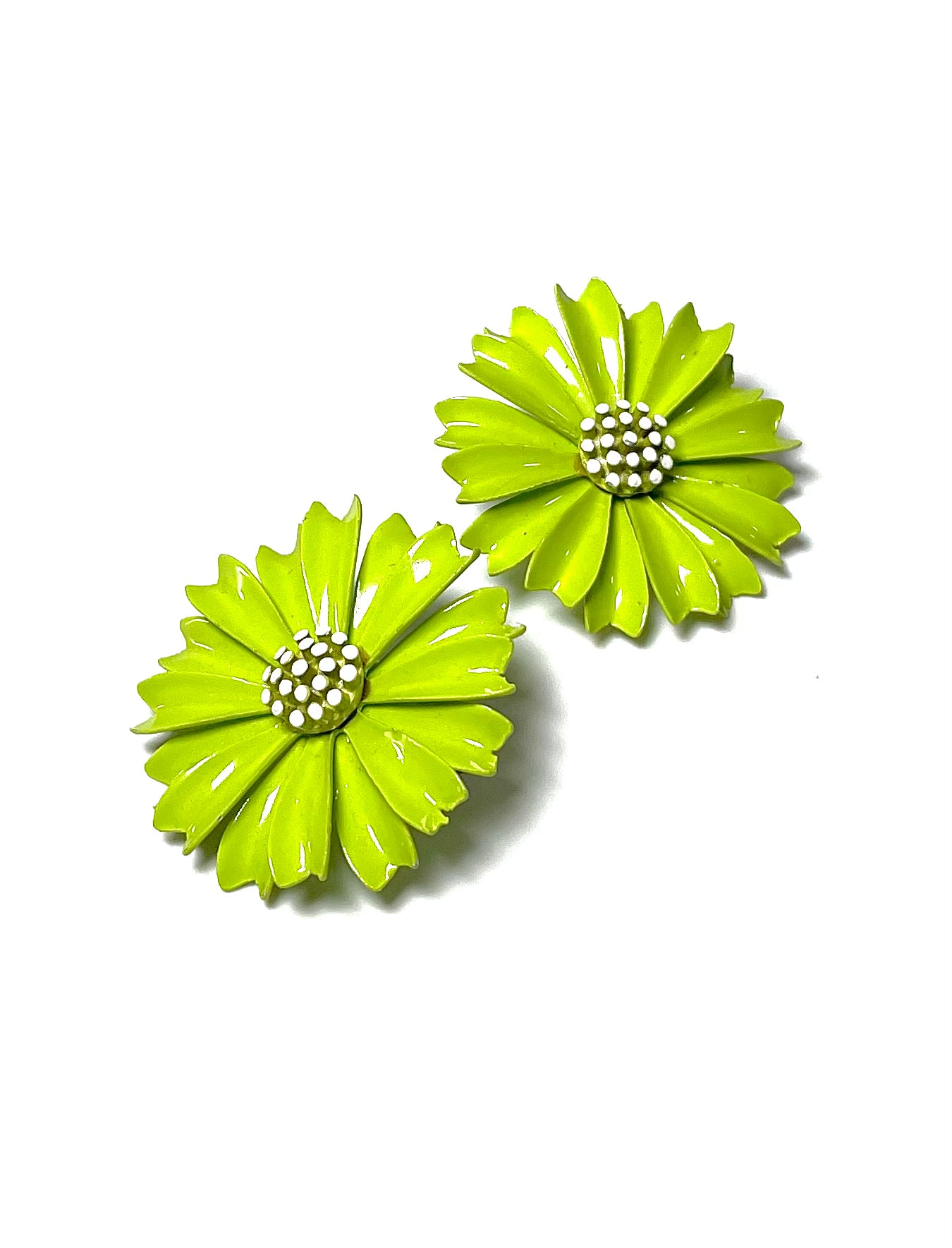 Trifari Lime Green Enamel Flower Earrings