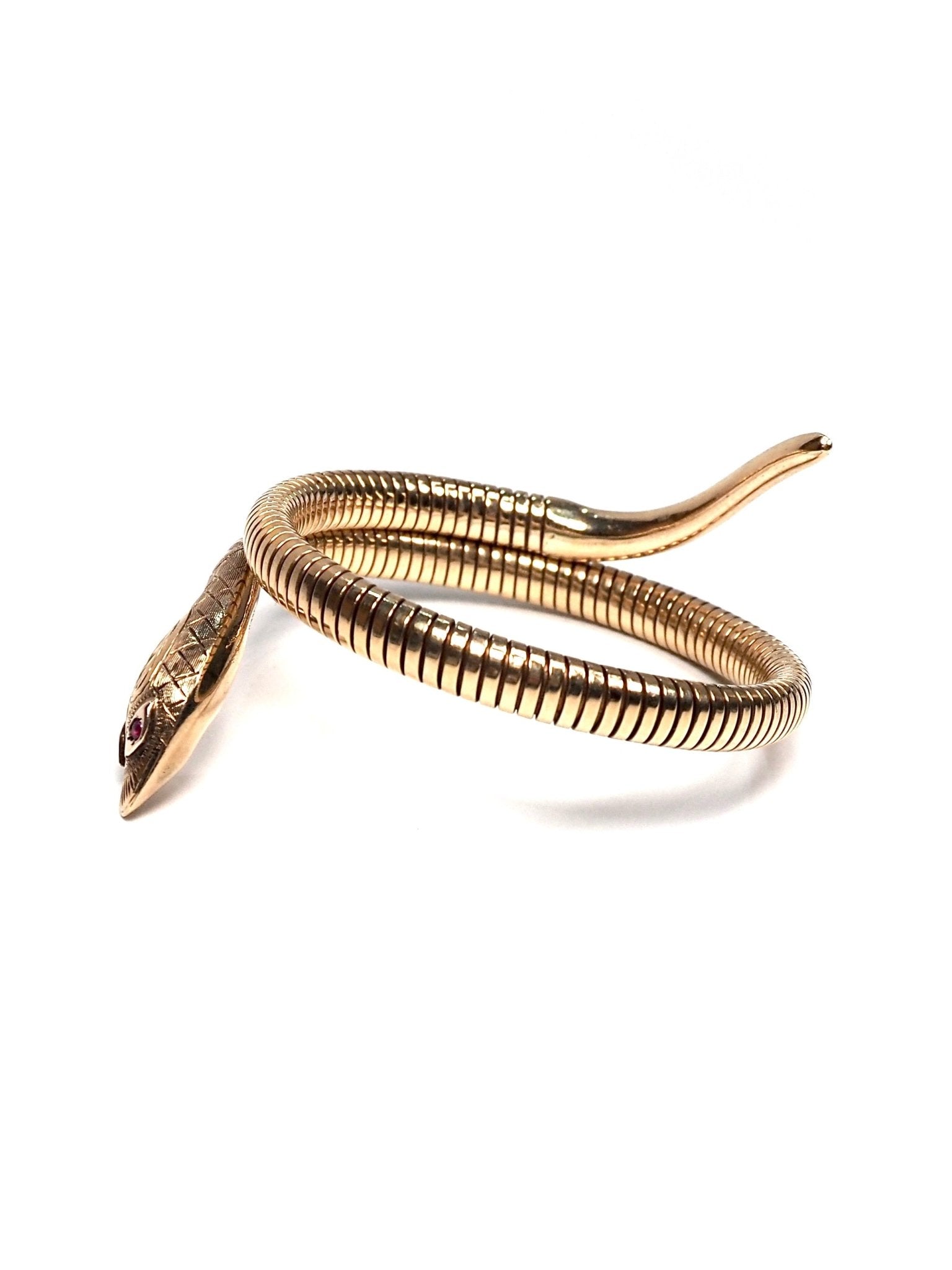 9K Gold Ruby Eyed Snake Coil Bracelet - Georgie's NYC - Bracelets