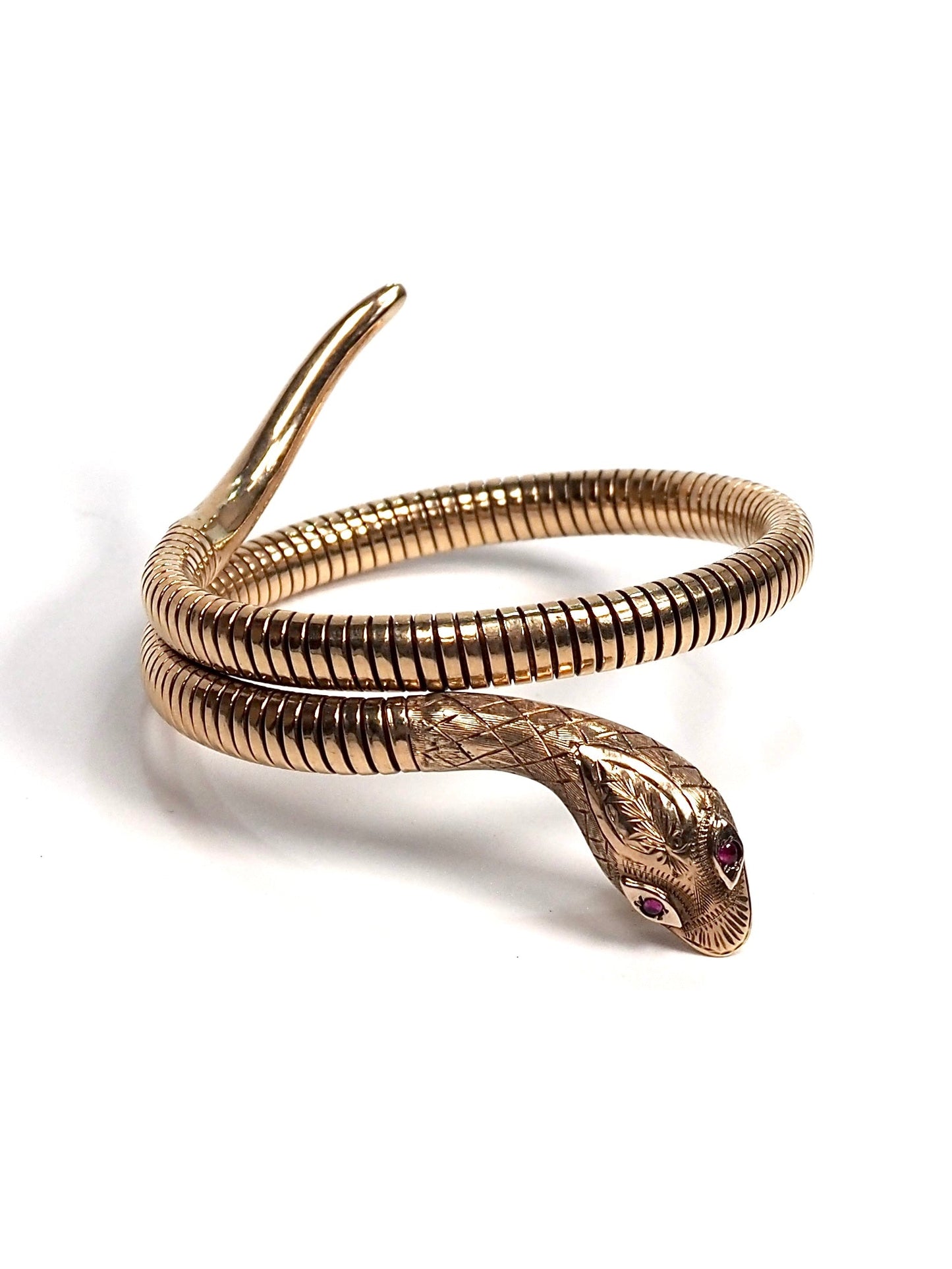 9K Gold Ruby Eyed Snake Coil Bracelet - Georgie's NYC - Bracelets