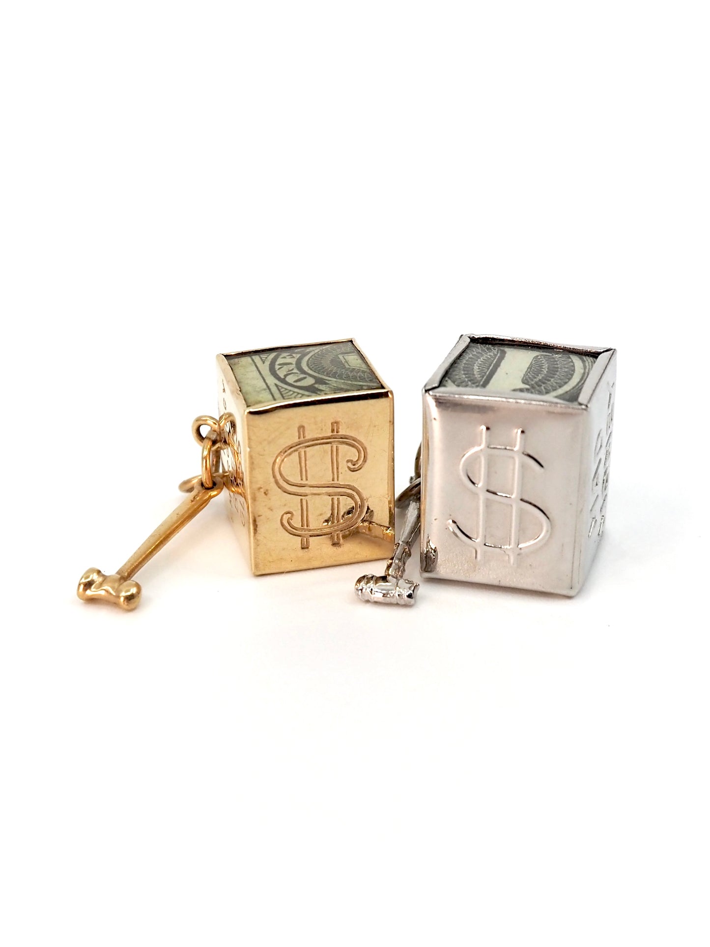 14K Gold and Sterling Silver Mad Money Break Glass Charms, Set of 2