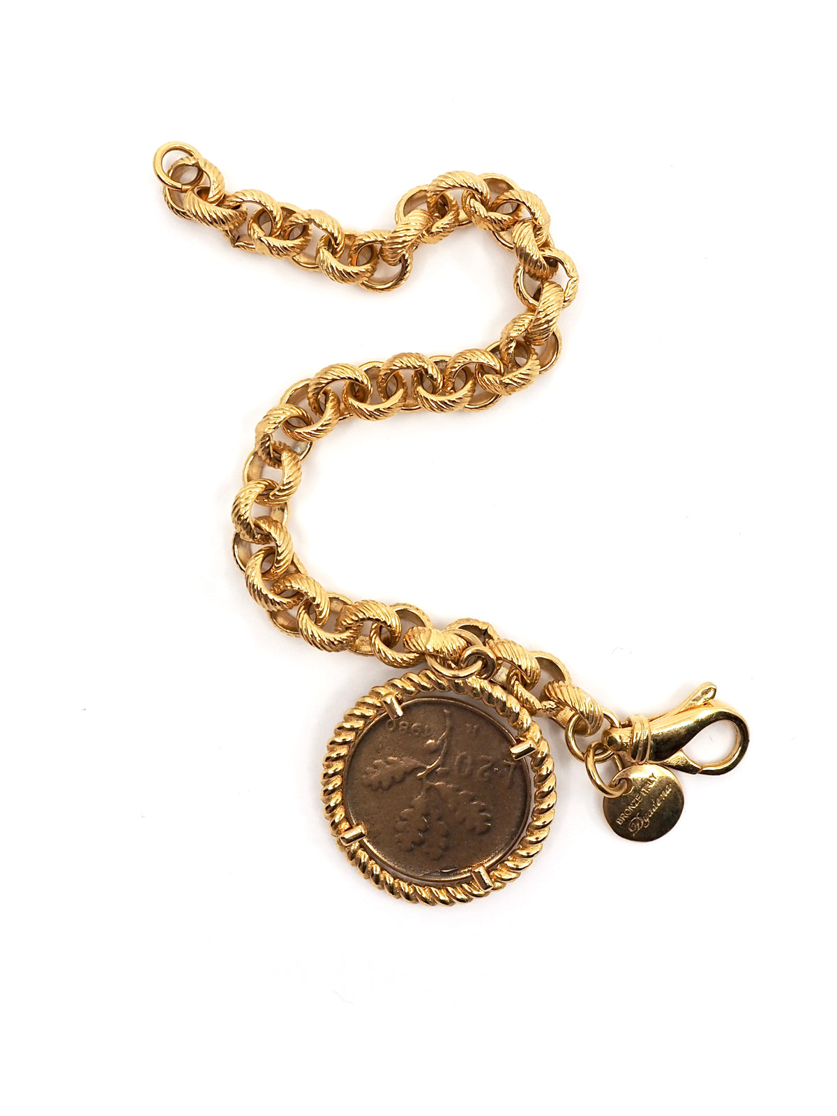 Dyadema Italian Bronze Twisted Rope Chain Bracelet with Lira Coin Charm