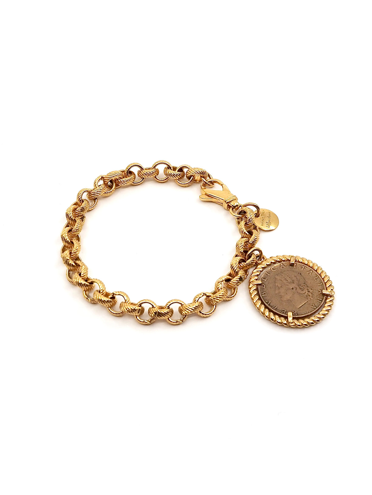 Dyadema Italian Bronze Twisted Rope Chain Bracelet with Lira Coin Charm