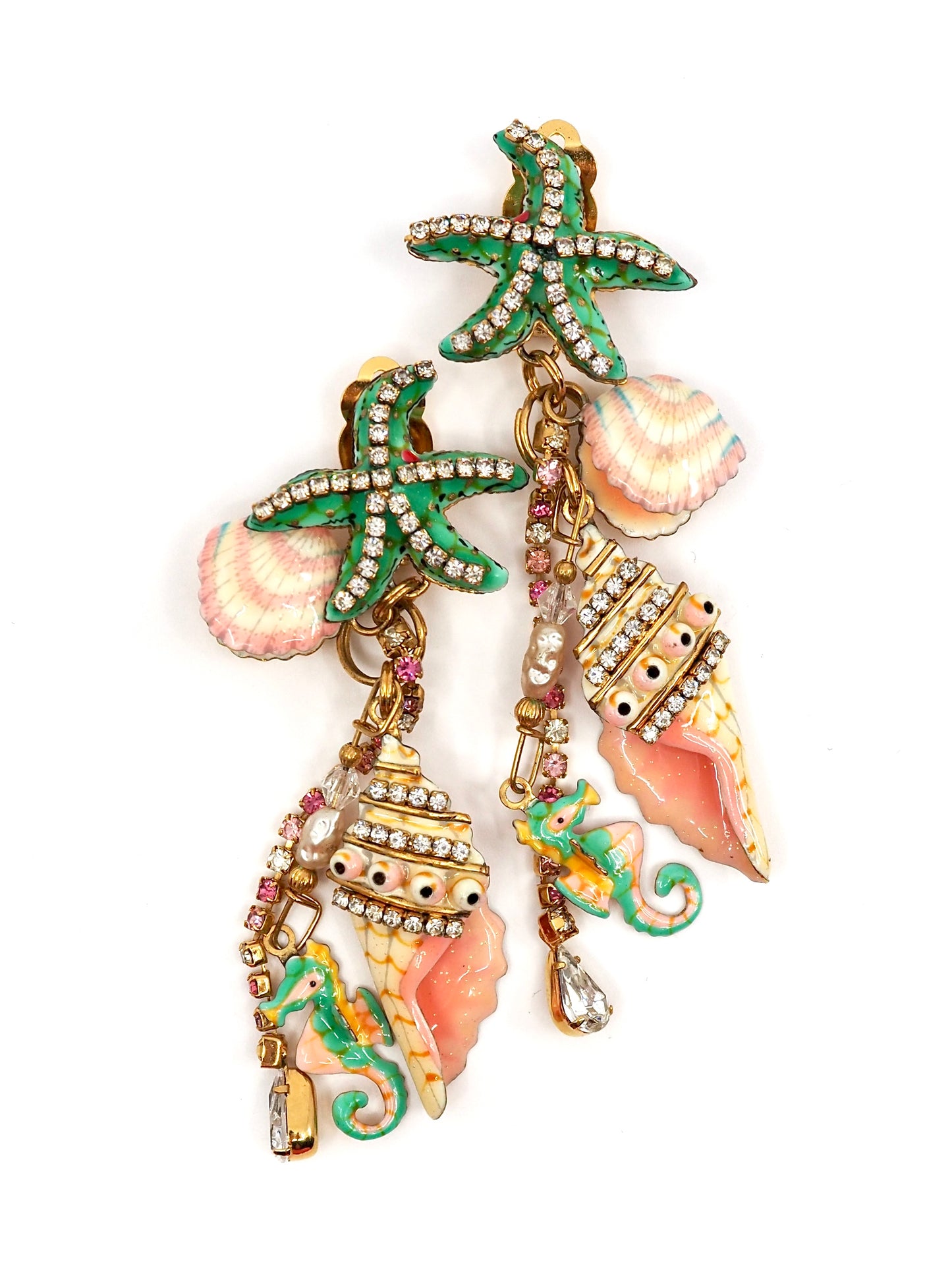 Lunch at the Ritz Enameled Starfish, Shell, and Seahorse Charm Earrings