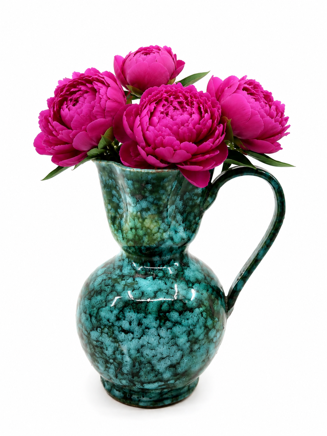 Italian Turquoise Mottled Glaze Ceramic Pitcher Vase