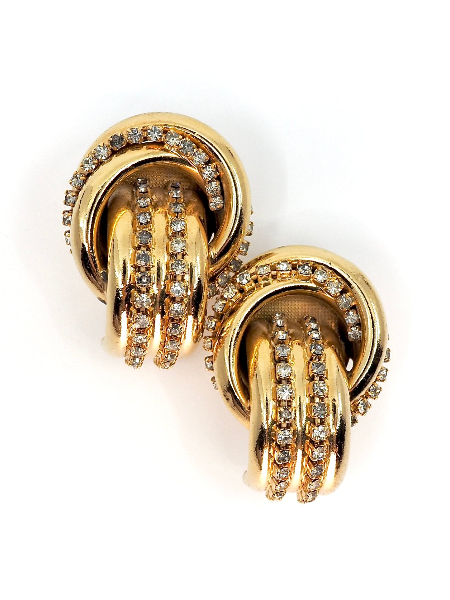 Kirks Folly Gold Rhinestone Knot with Cascading Crystal Chain Clip Earrings