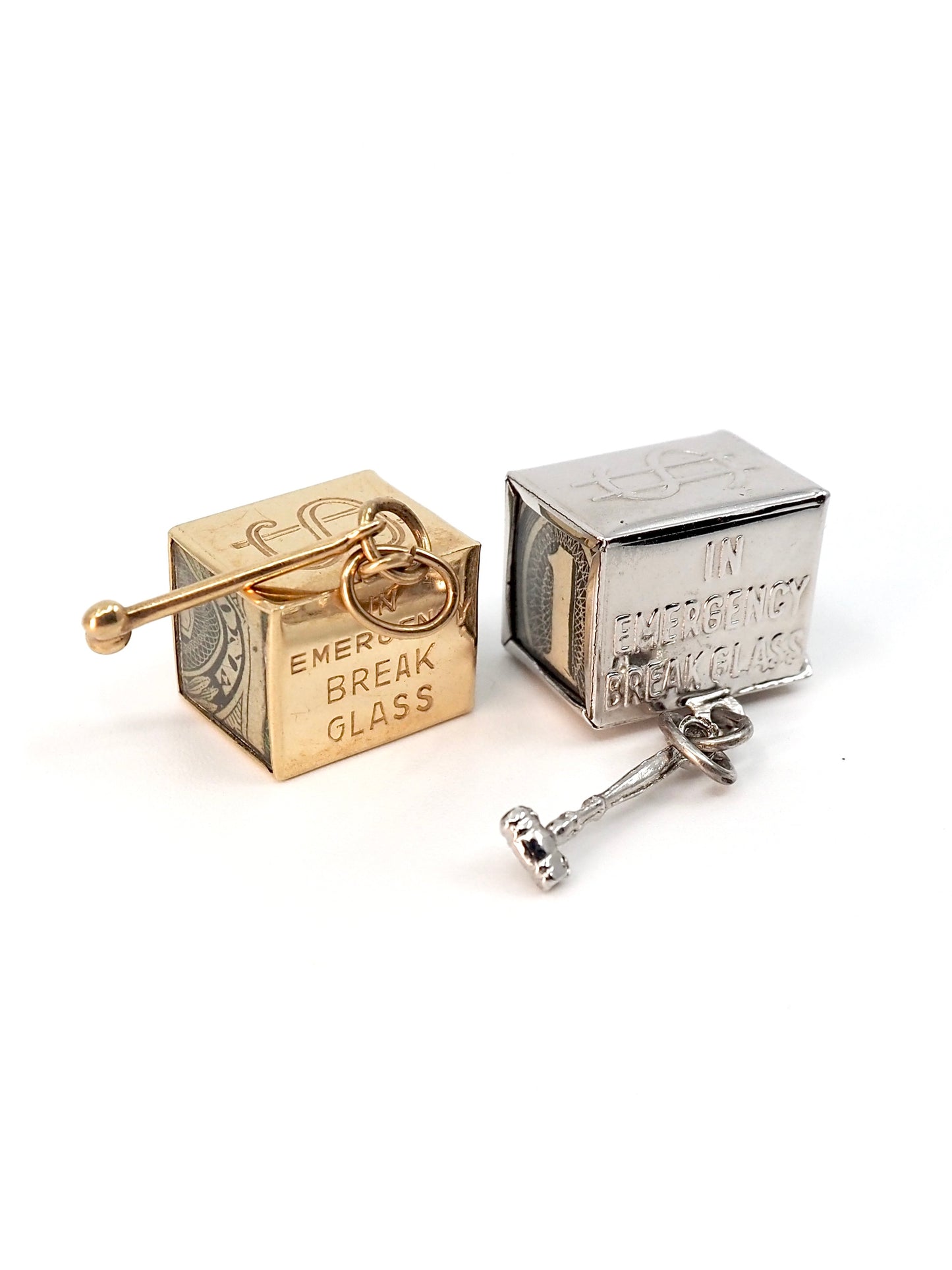 14K Gold and Sterling Silver Mad Money Break Glass Charms, Set of 2