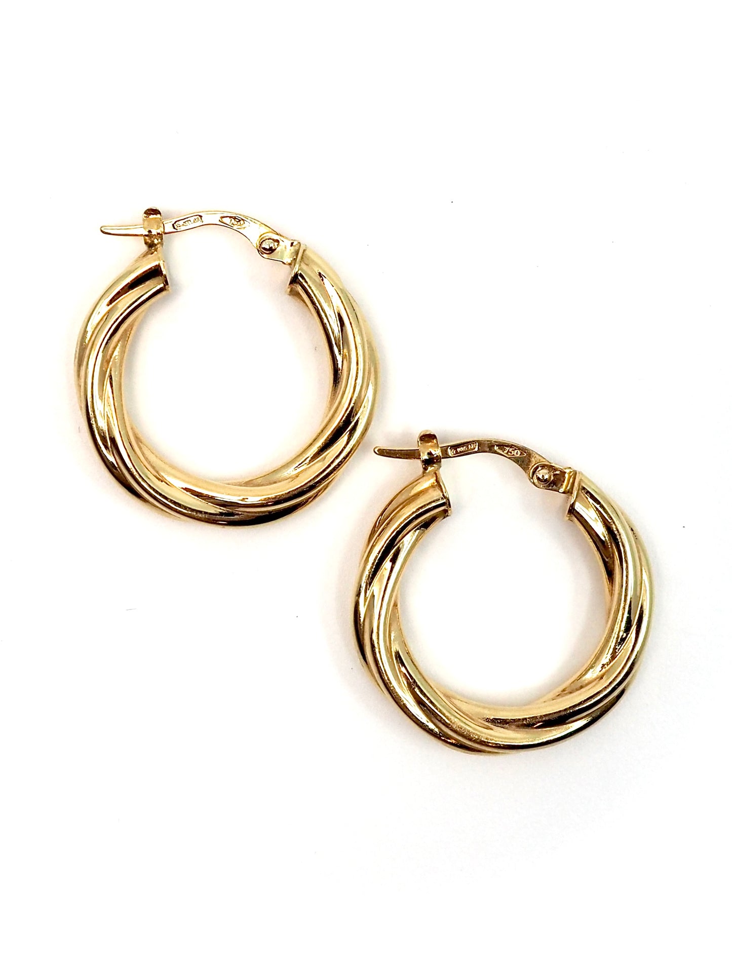 18K Yellow Gold Italian Twisted Hoop Earrings