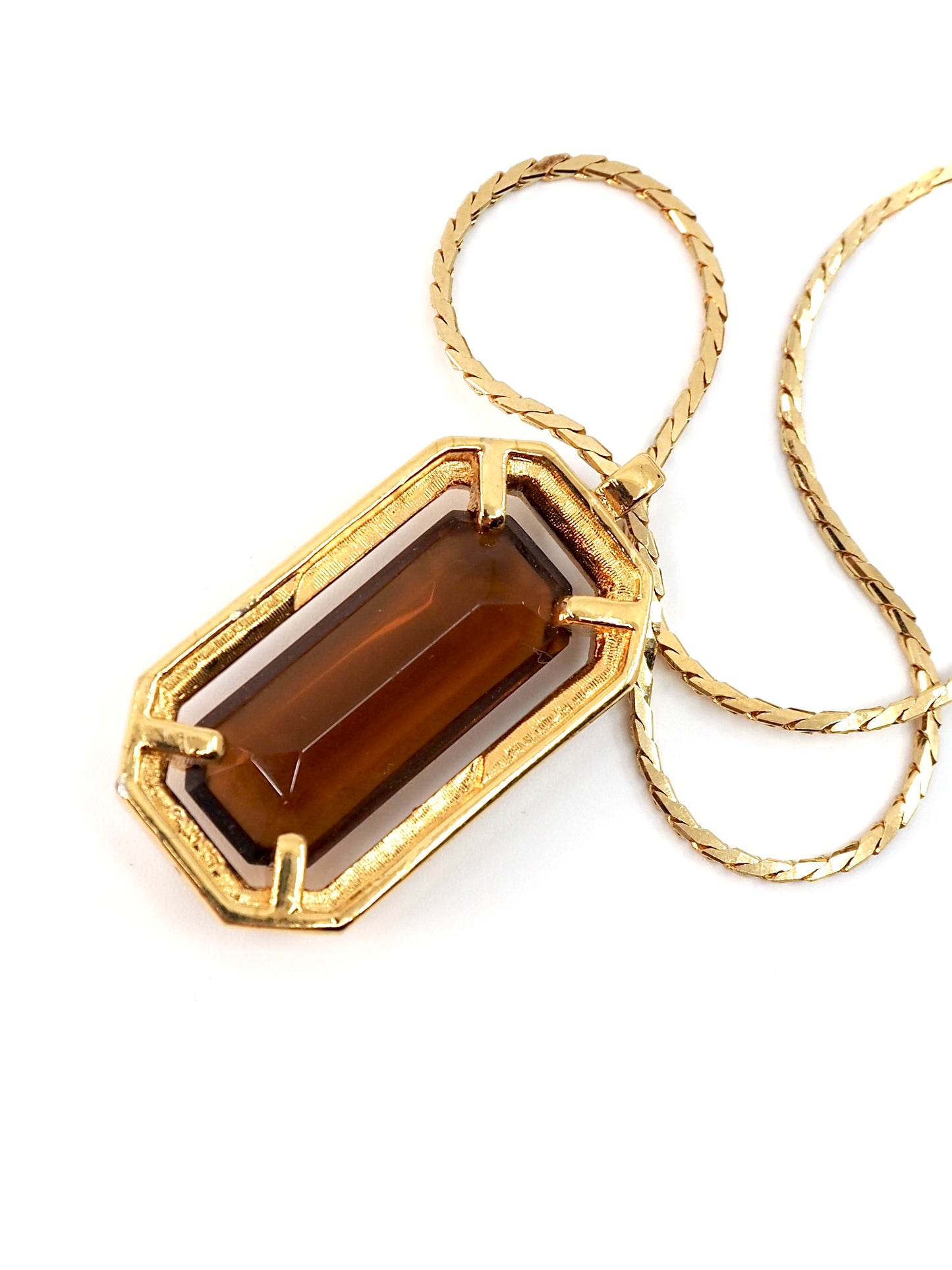 Monet Gold Emerald Cut Smoky Topaz Crystal Pendant Necklace