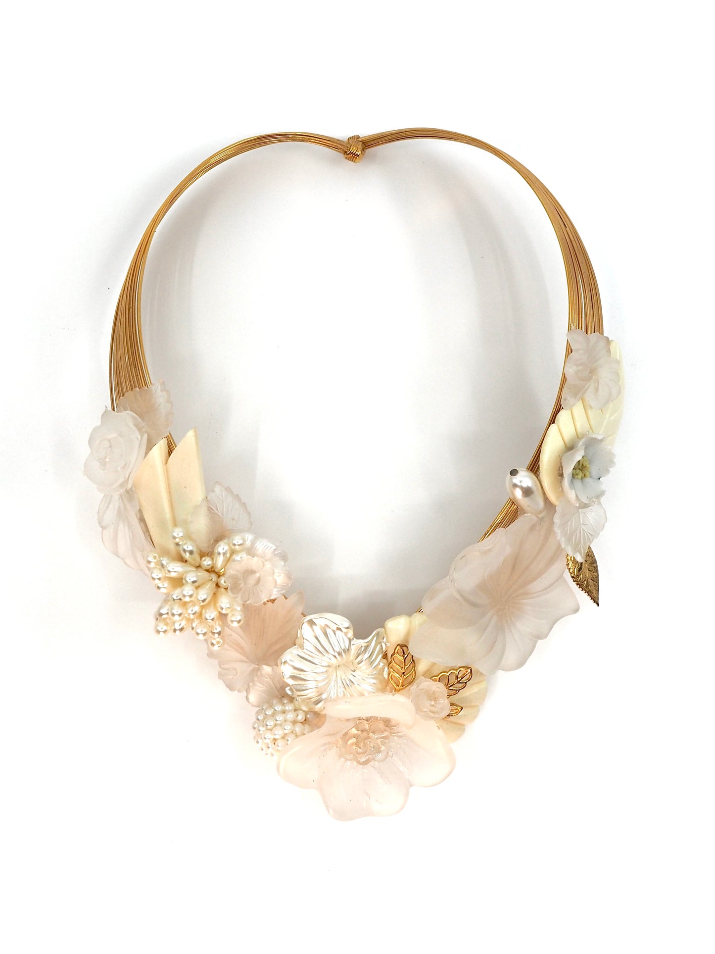 Ivory and Pearl Floral Garden Sculptural Collar Necklace