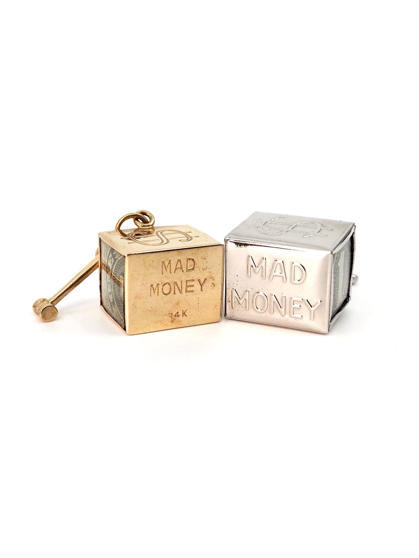 14K Gold and Sterling Silver Mad Money Break Glass Charms, Set of 2