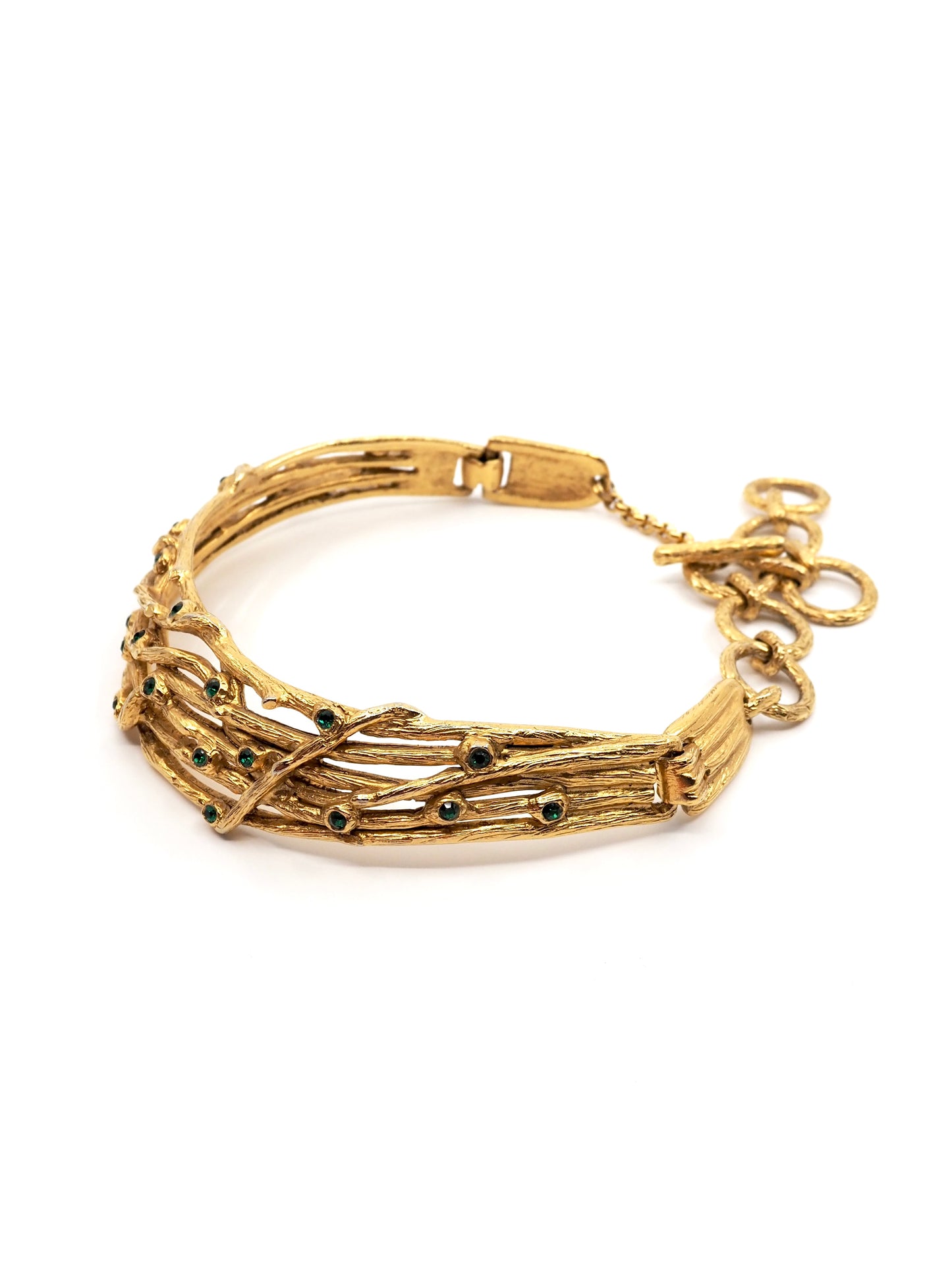 Clara Studio Gold Tone Twig and Branch Choker Necklace with Green Crystals