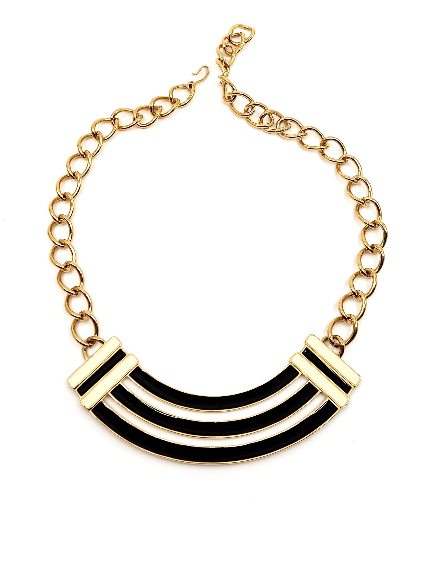 Monet Gold Tone Black and Cream Enamel Collar Necklace