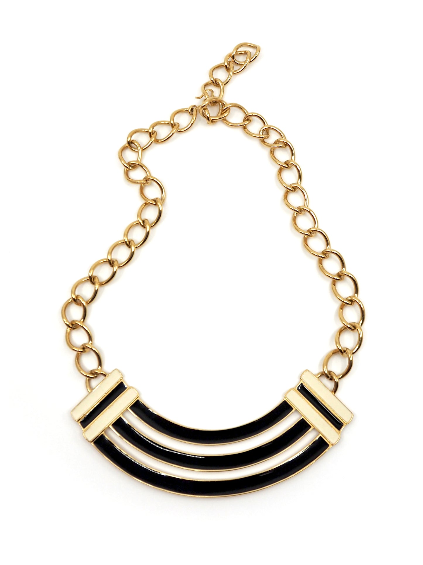 Monet Gold Tone Black and Cream Enamel Collar Necklace