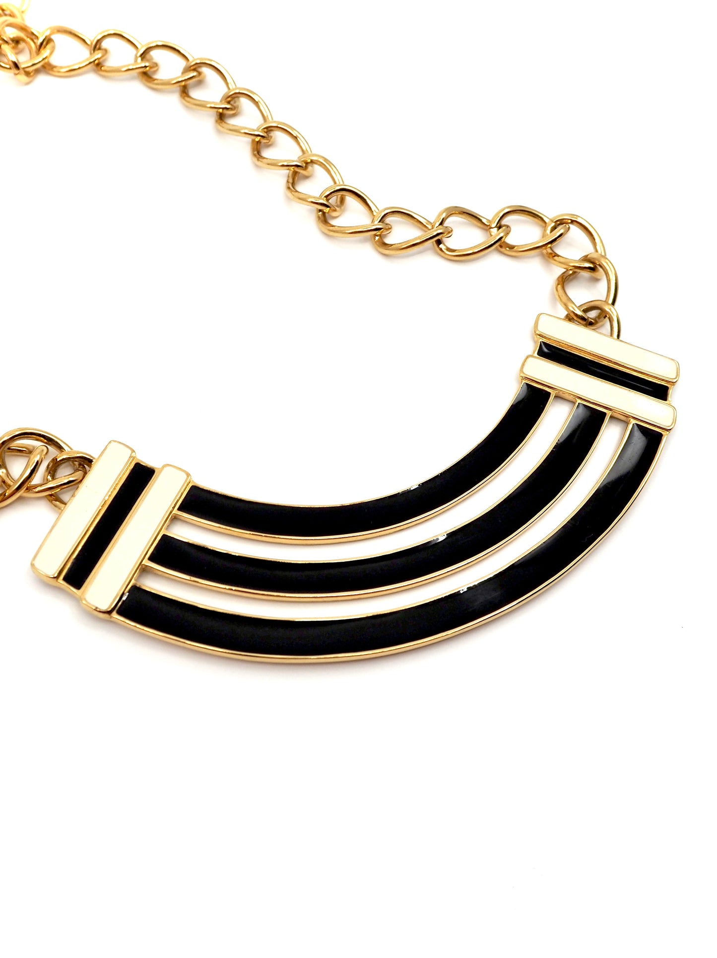 Monet Gold Tone Black and Cream Enamel Collar Necklace
