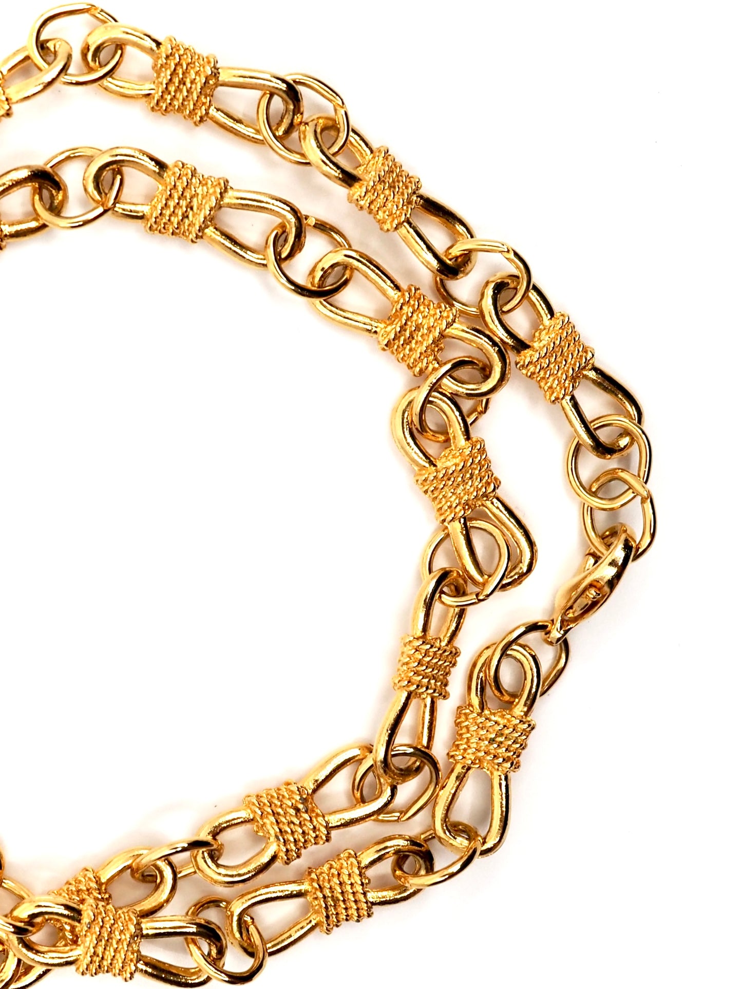 Gold Twisted Rope and Oval Link Statement Chain Necklace