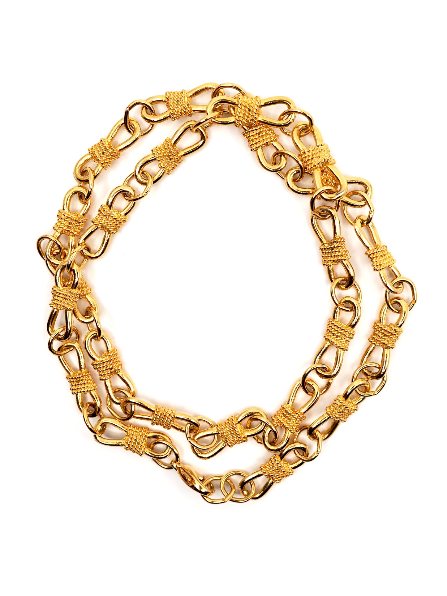 Gold Twisted Rope and Oval Link Statement Chain Necklace