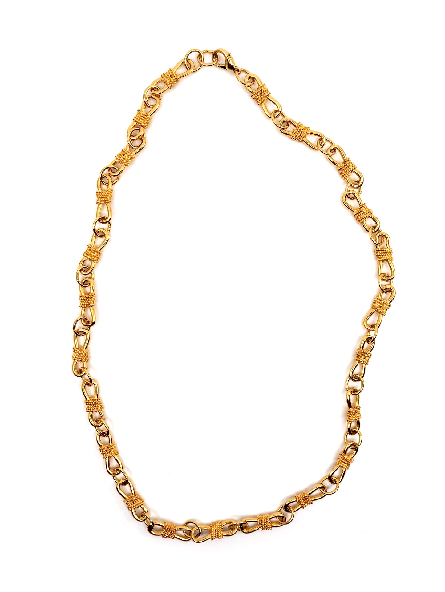Gold Twisted Rope and Oval Link Statement Chain Necklace
