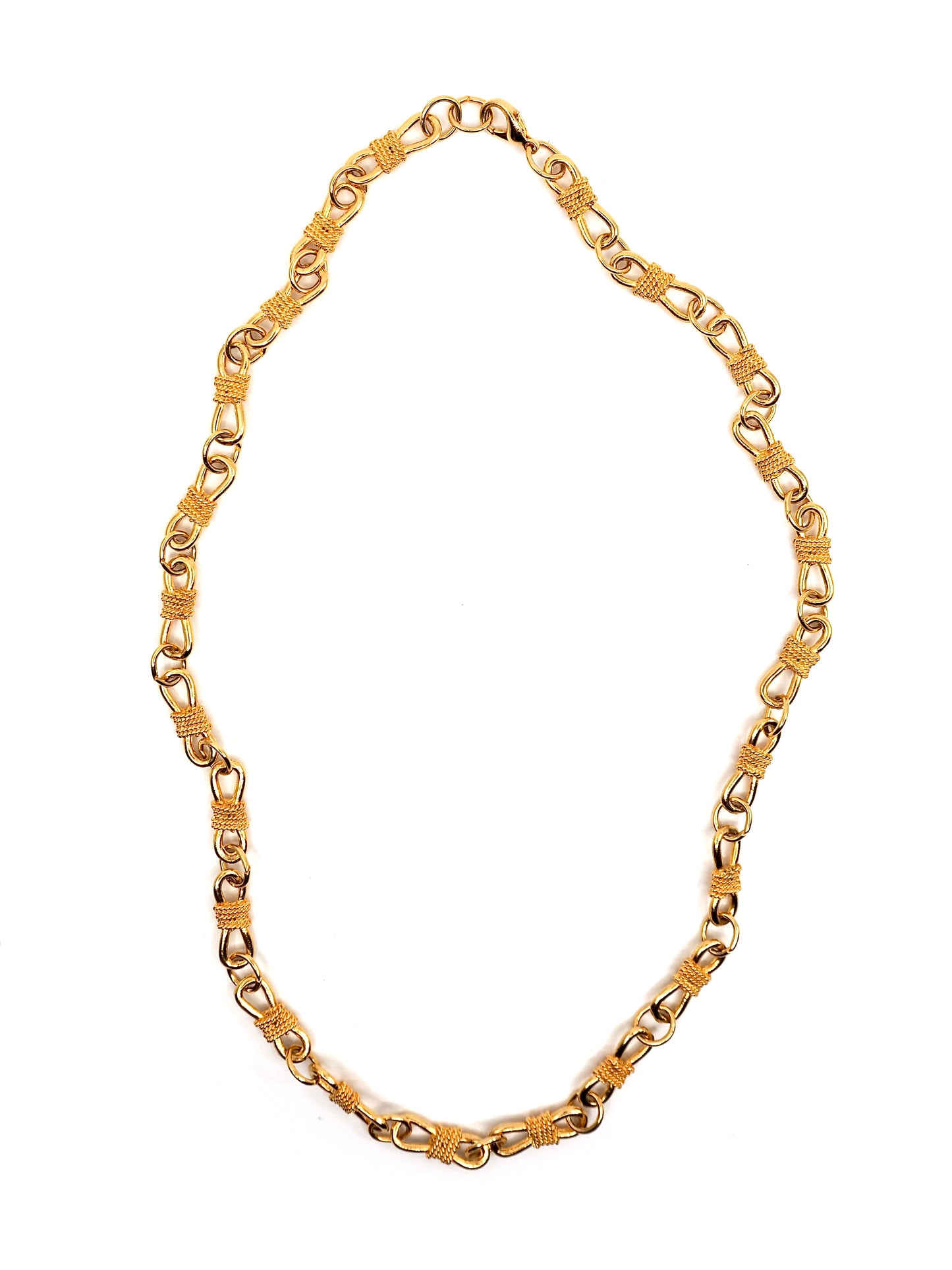 Gold Twisted Rope and Oval Link Statement Chain Necklace