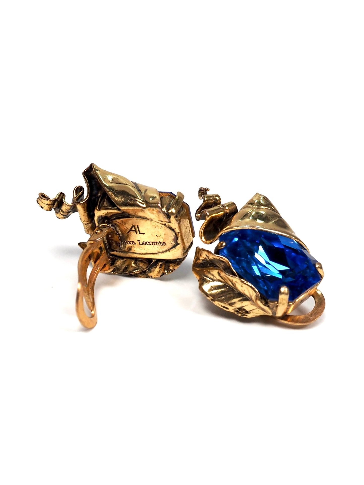 Alexa Lecomte Blue Glass Stone Gold Leaf Earrings - Georgie's NYC - Earrings