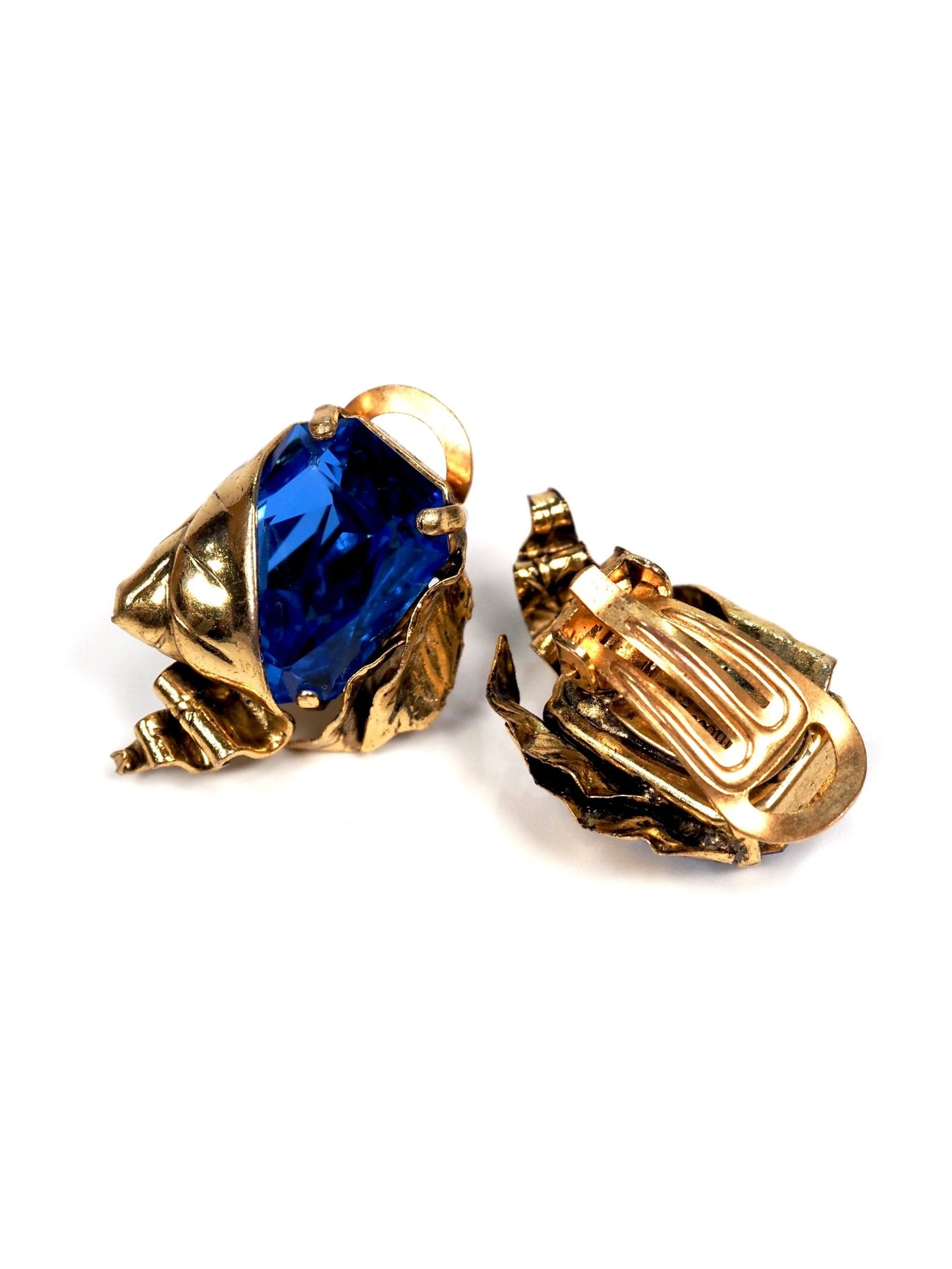 Alexa Lecomte Blue Glass Stone Gold Leaf Earrings - Georgie's NYC - Earrings