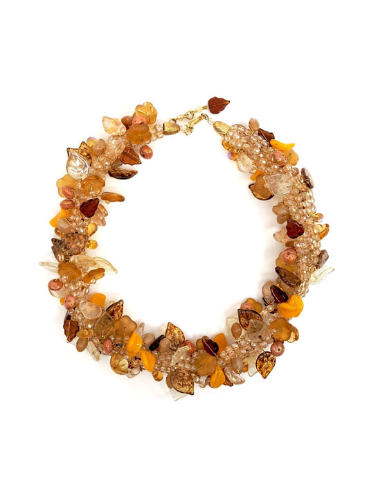 Amber and Honey Glass Cluster Statement Collar Necklace - Georgie's NYC - Necklaces
