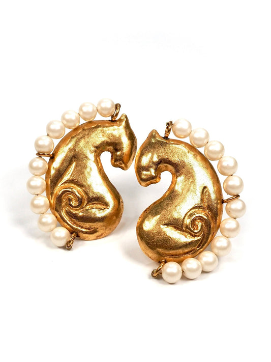 An Lanh Paris Matte Gold Cat Pearl Earrings - Georgie's NYC - Earrings