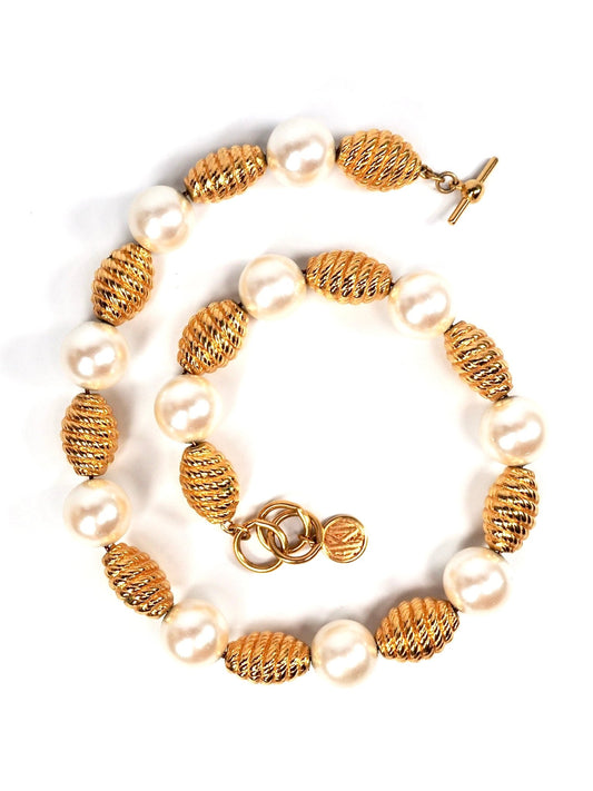 Anne Klein Faux Pearl and Textured Gold Beaded Collar Necklace - Georgie's NYC - Necklaces