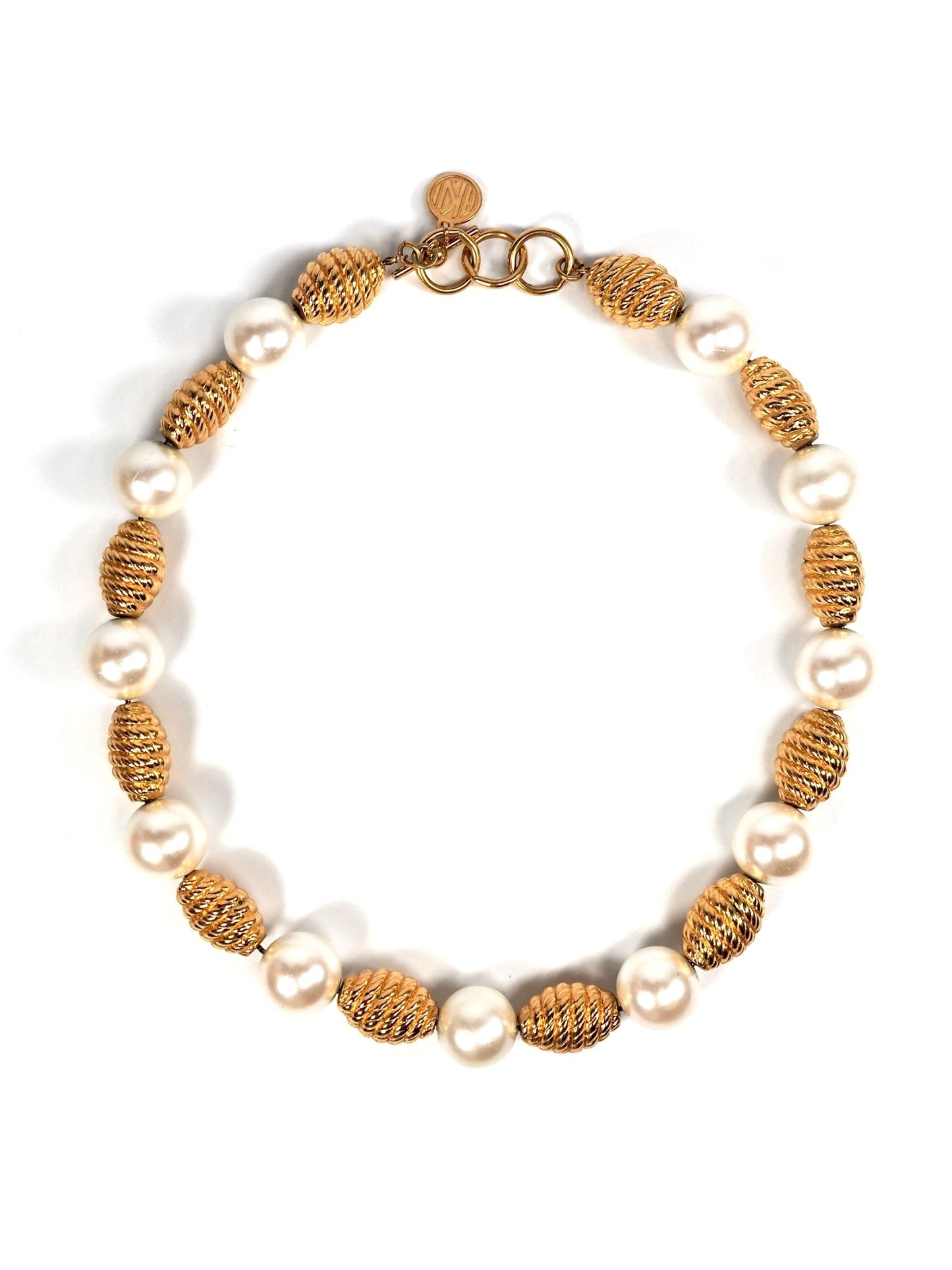 Anne Klein Faux Pearl and Textured Gold Beaded Collar Necklace - Georgie's NYC - Necklaces