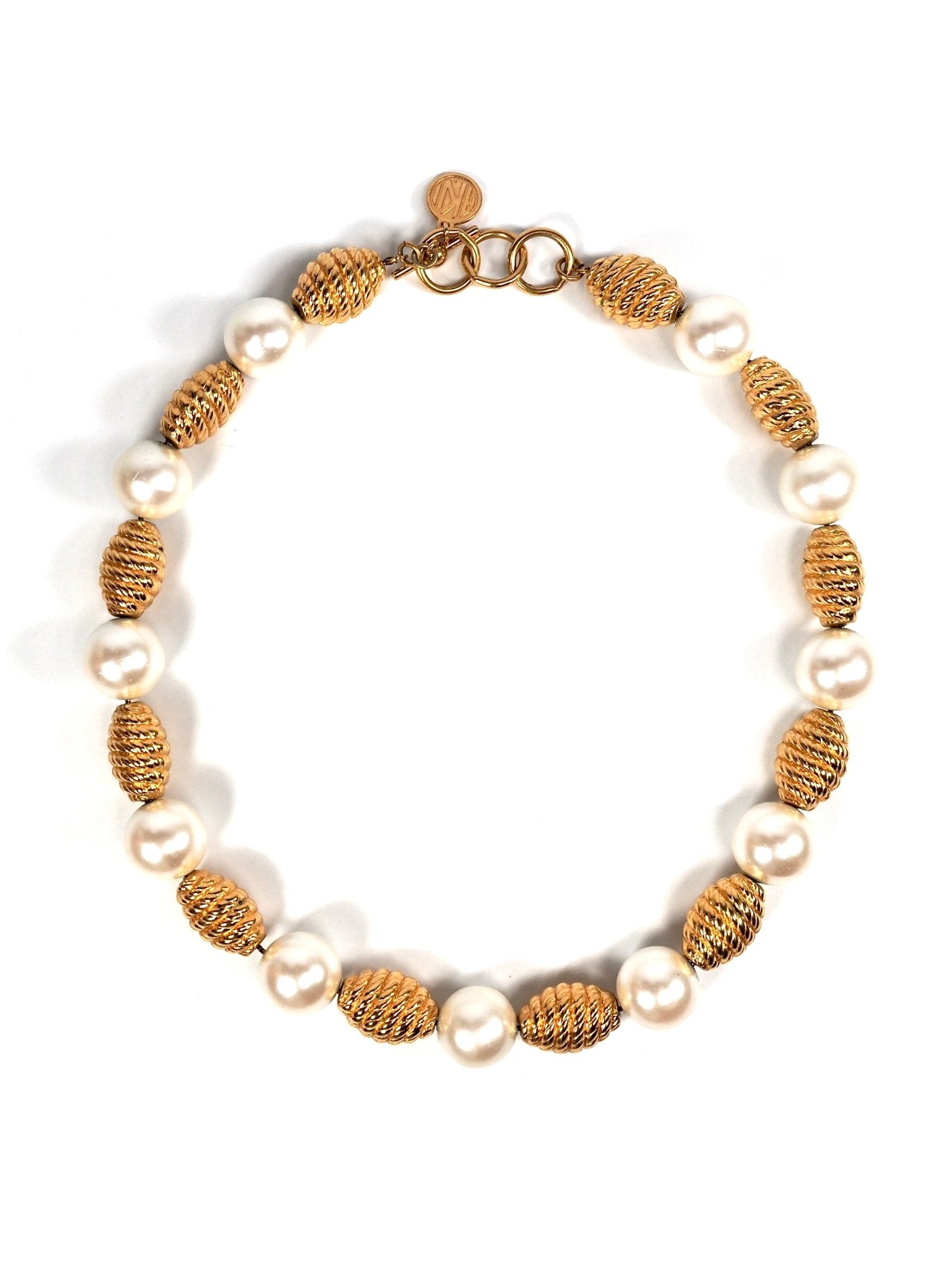 Anne Klein Faux Pearl and Textured Gold Beaded Collar Necklace - Georgie's NYC - Necklaces