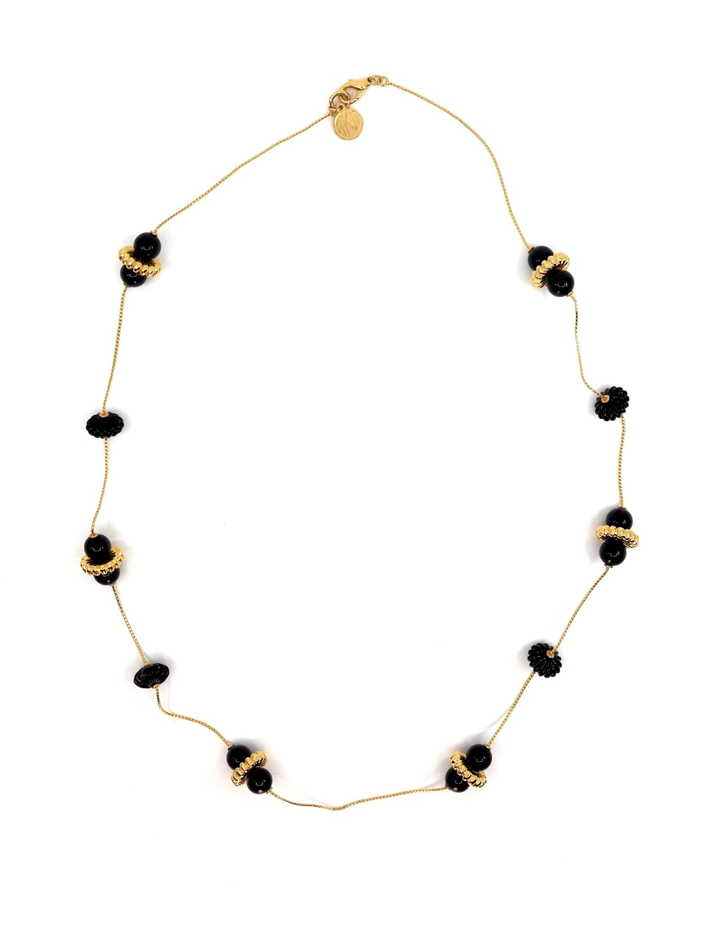 Anne Klein Gold Tone and Black Lucite Bead Station Chain Necklace - Georgie's NYC - Necklaces