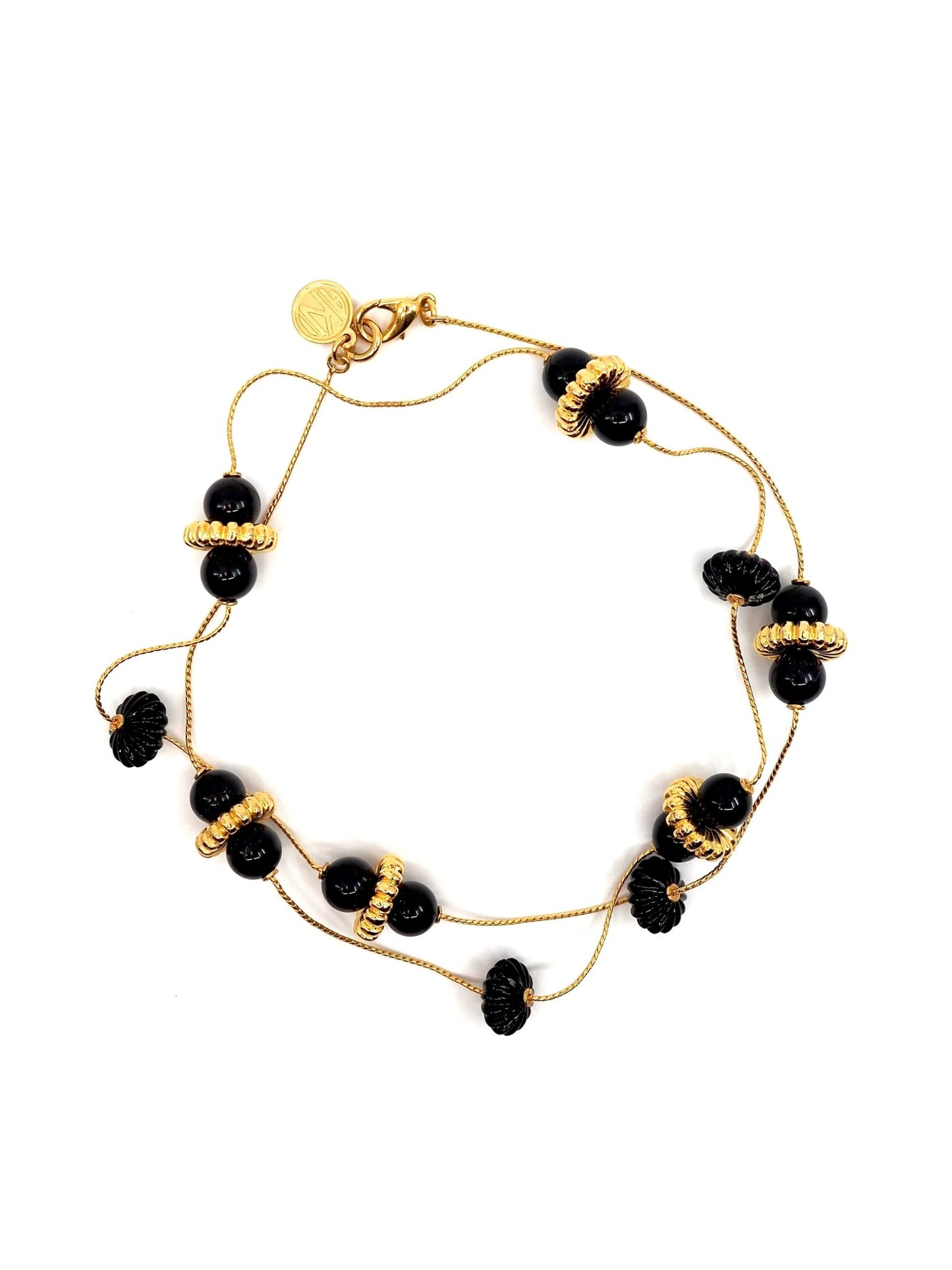 Anne Klein Gold Tone and Black Lucite Bead Station Chain Necklace - Georgie's NYC - Necklaces