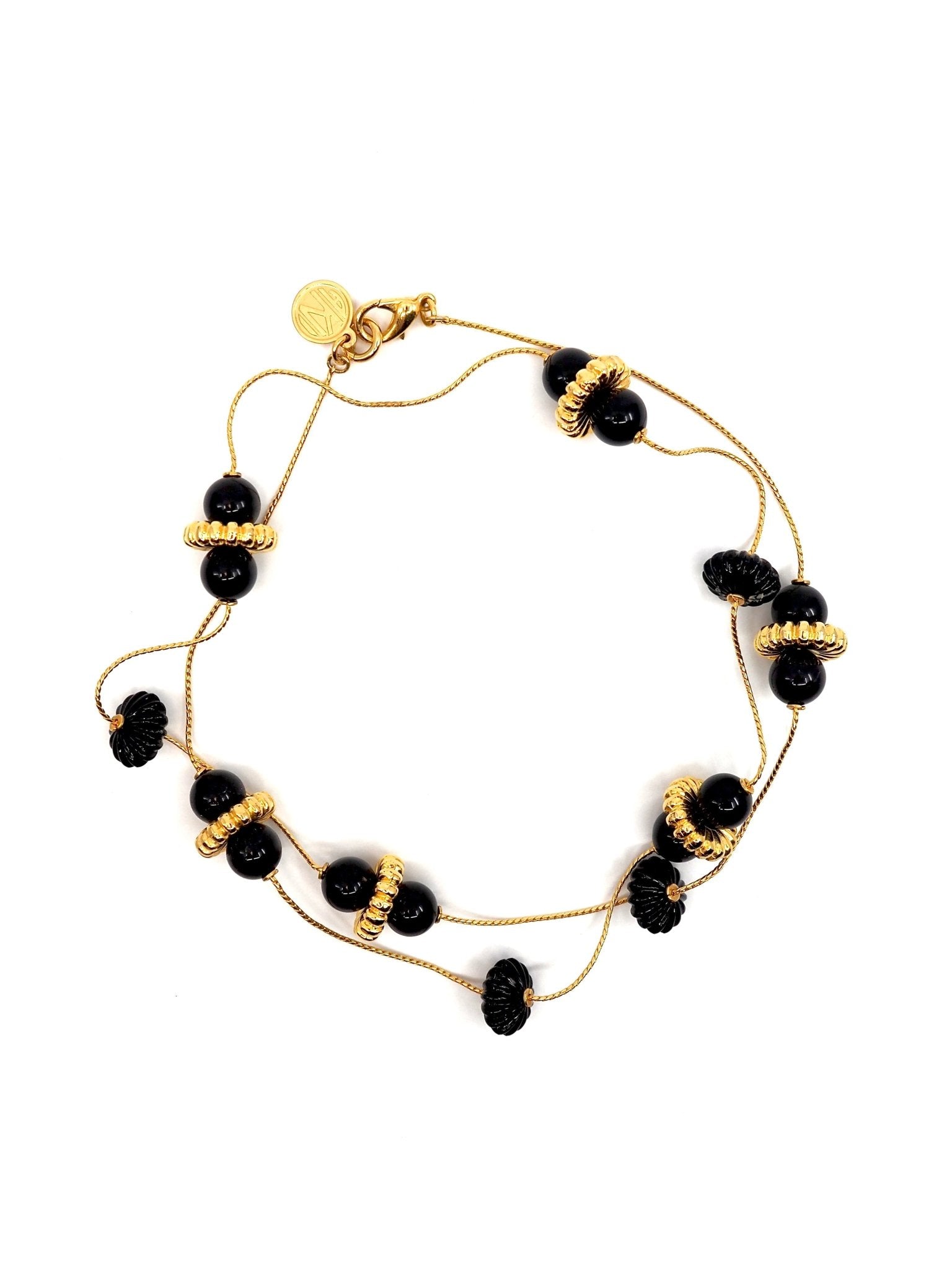 Anne Klein Gold Tone and Black Lucite Bead Station Chain Necklace - Georgie's NYC - Necklaces