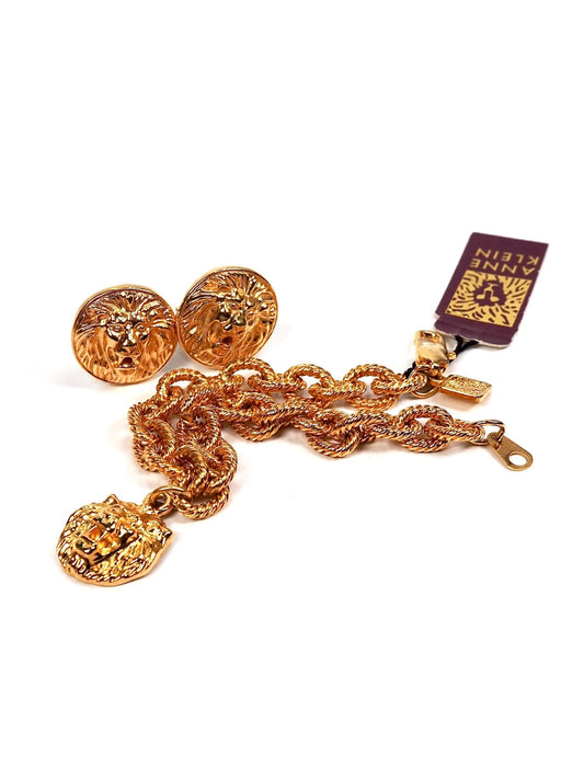 Anne Klein Vintage Gold Lion Medallion Bracelet and Earrings Set - Georgie's NYC - Bracelets