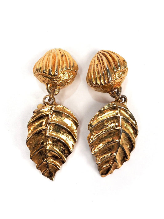 Antigona Paris Gold Acorn Leaf Dangle Earrings - Georgie's NYC - Earrings