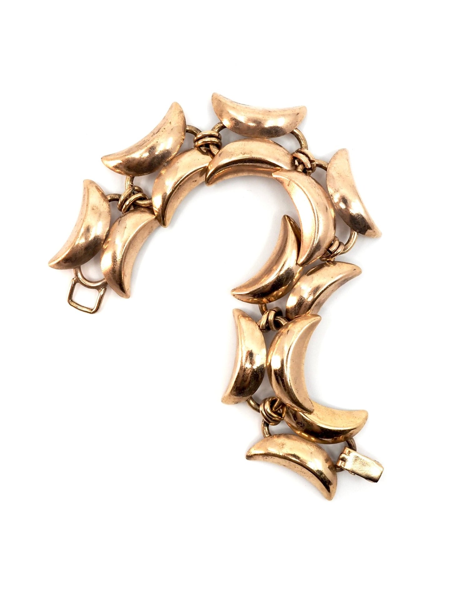 Argentine Mid Century Retro Rose Gold Tone Crescent Link Bracelet - Georgie's NYC - Bracelets