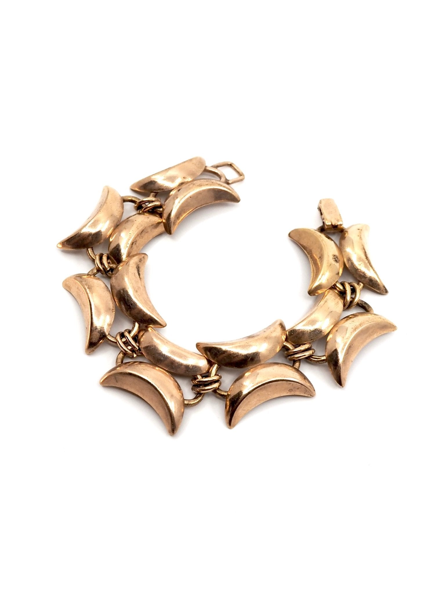 Argentine Mid Century Retro Rose Gold Tone Crescent Link Bracelet - Georgie's NYC - Bracelets