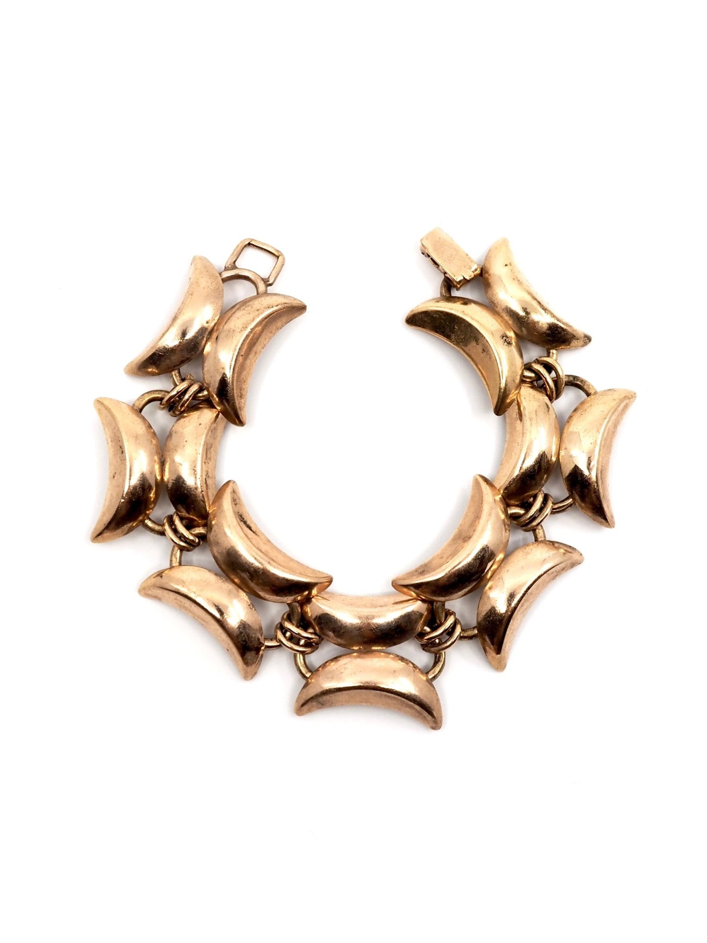 Argentine Mid Century Retro Rose Gold Tone Crescent Link Bracelet - Georgie's NYC - Bracelets