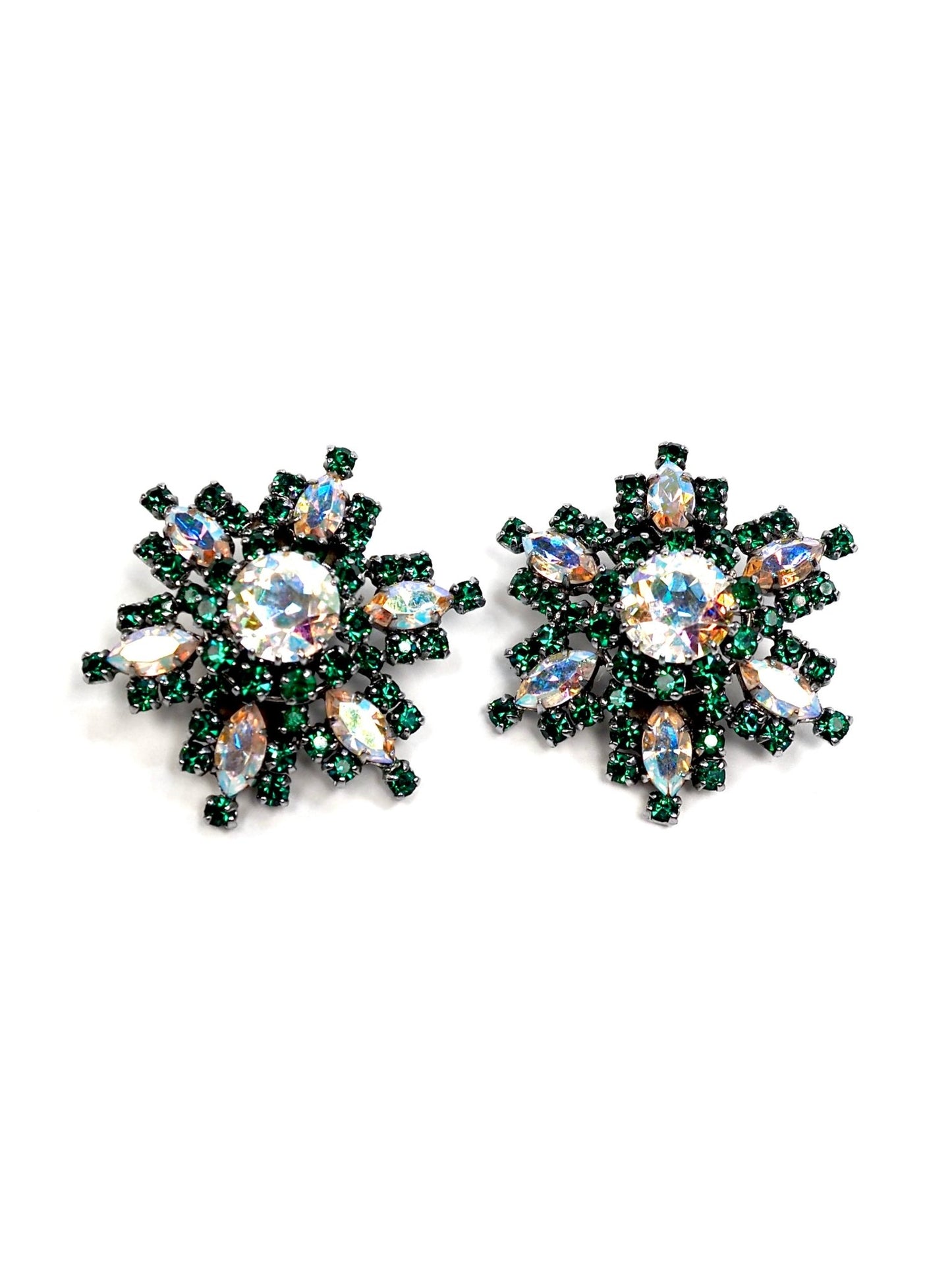 Aurora Green and Iridescent Vintage Glass Rhinestone Earrings - Georgie's NYC - Earrings