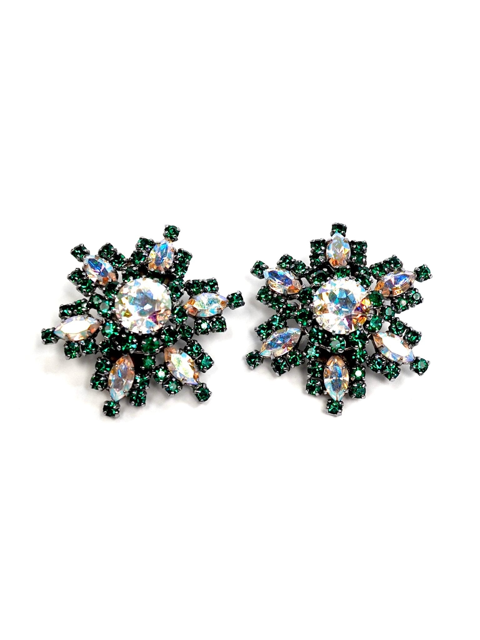 Aurora Green and Iridescent Vintage Glass Rhinestone Earrings - Georgie's NYC - Earrings