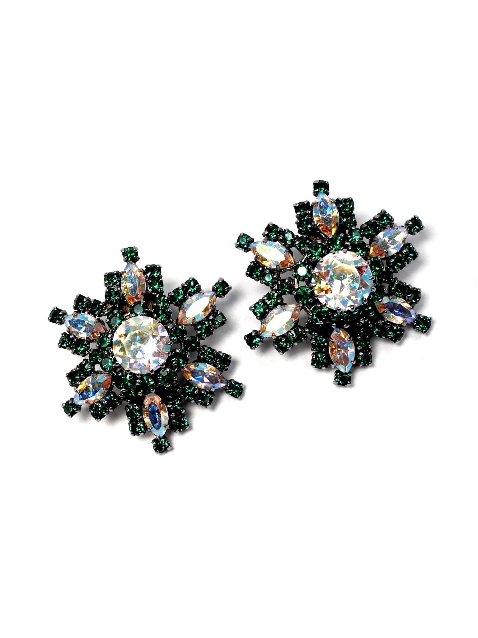 Aurora Green and Iridescent Vintage Glass Rhinestone Earrings - Georgie's NYC - Earrings
