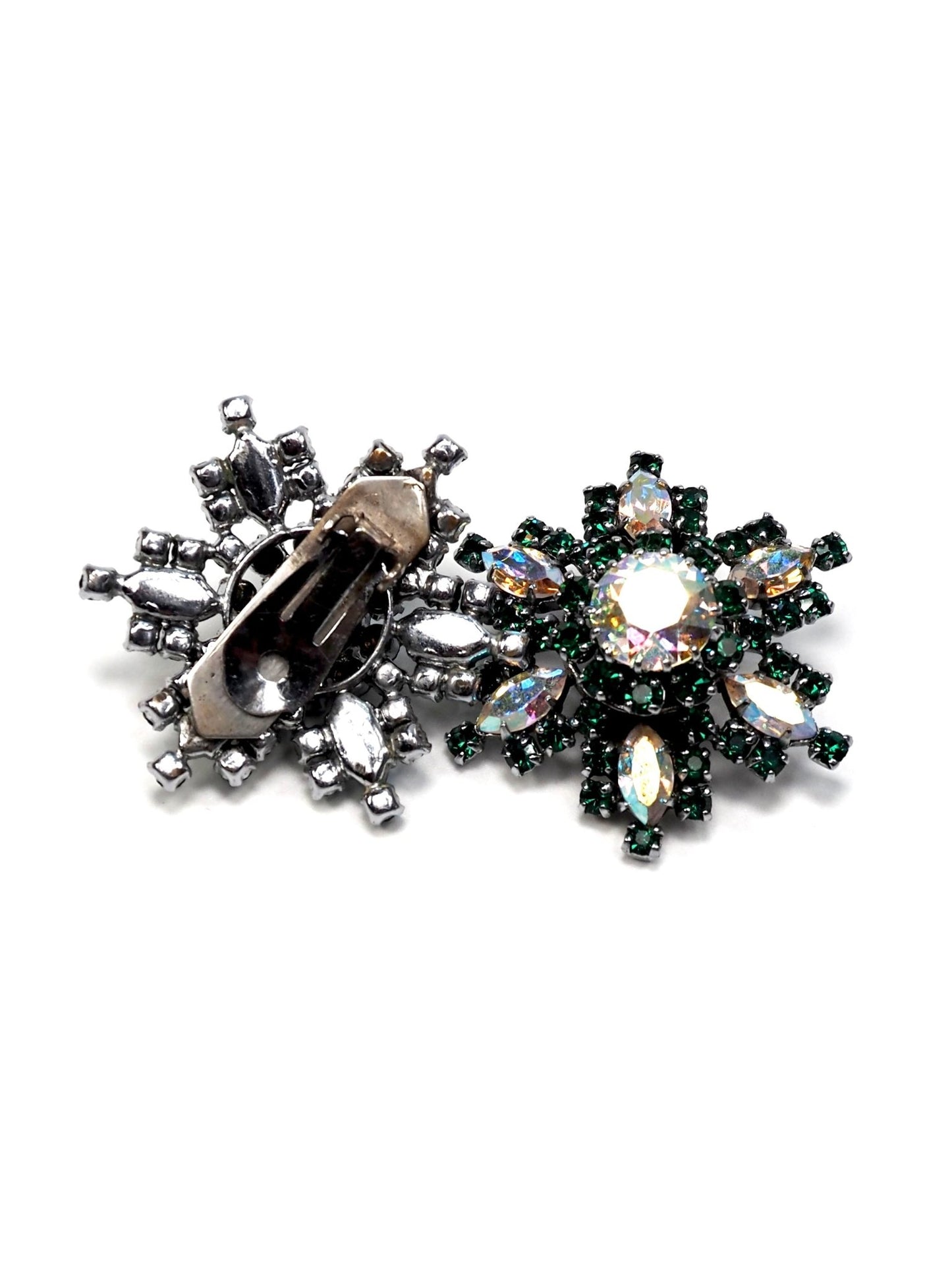 Aurora Green and Iridescent Vintage Glass Rhinestone Earrings - Georgie's NYC - Earrings