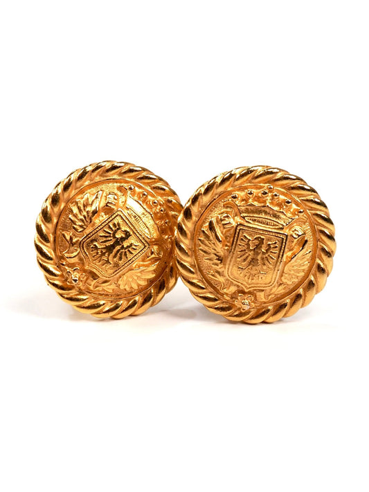 Ben - Amun Matte Gold Wing Crest Round Earrings - Georgie's NYC - Earrings