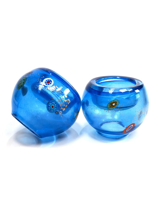 Blue Milefiori Hand Blown Murano Glass Candle Holders - Georgie's NYC - Candle Holders