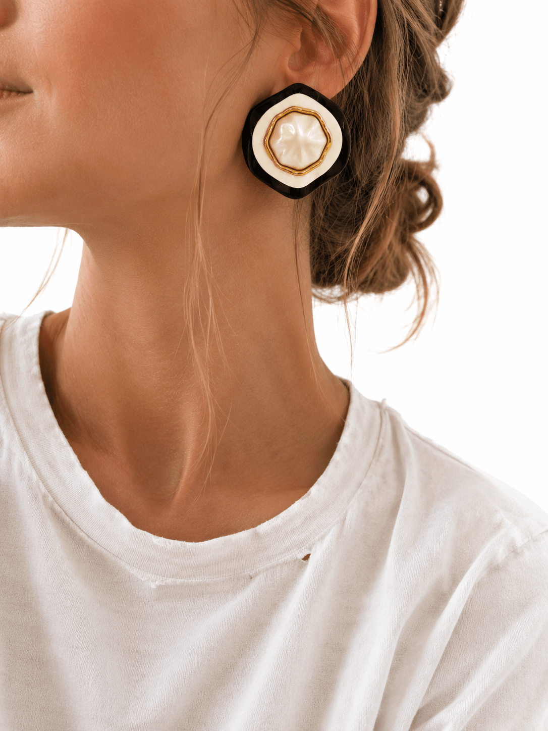 Chanel Black and Cream Resin Faux Pearl Oversized Round Wavy Earrings - Georgie's NYC - Earrings